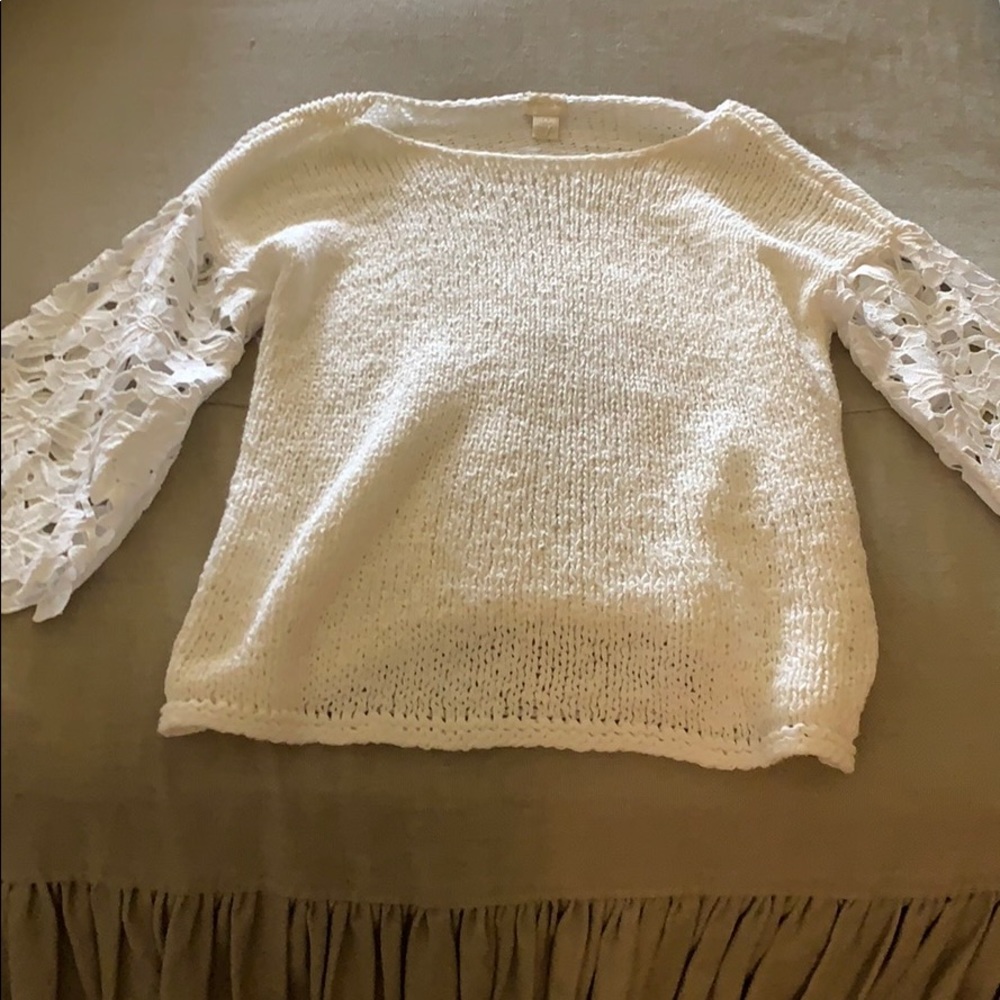 White cotton sweater with lace sleeves- worn once